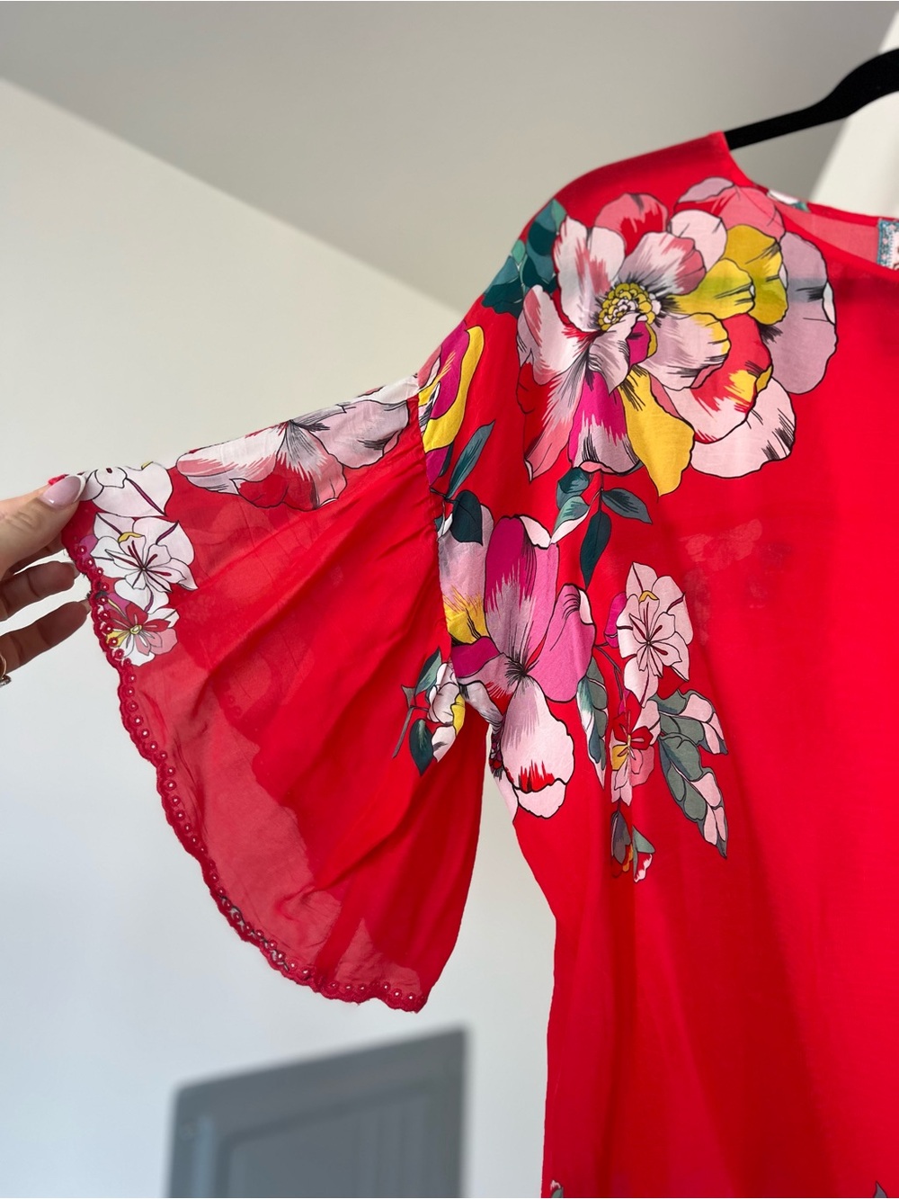 Johnny Was Passion Flower Eloise Floral Kimono Top Red Floral Sz S - Picture 2 of 7